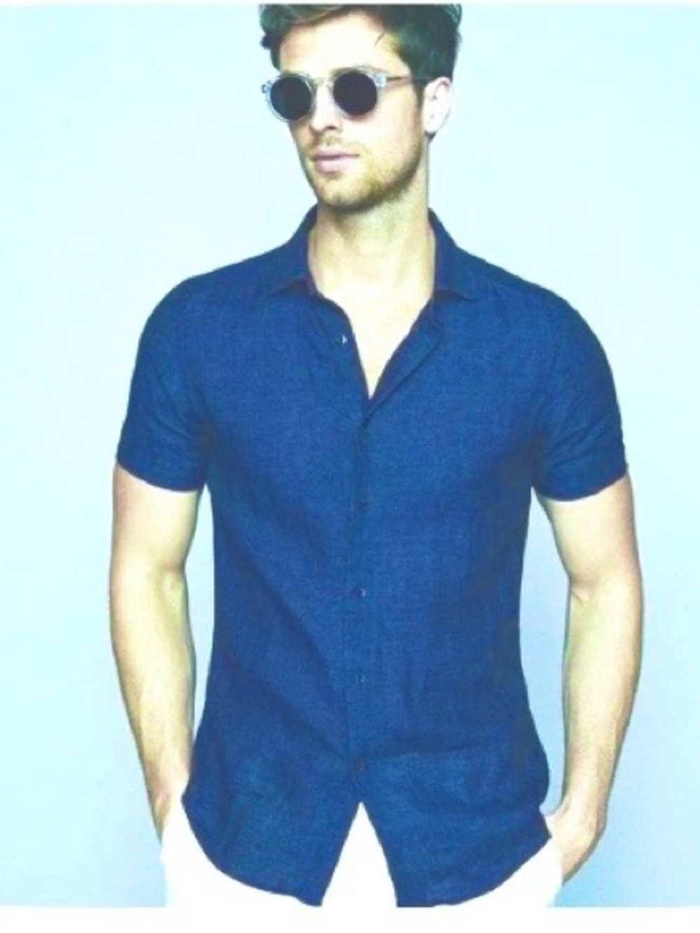Reiss 100% Linen Shirt XXL Blue Preppy Resortwear Country Club Summer Slim Fit